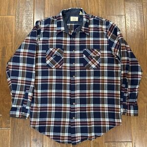 Vintage Sears Plaid Flannel Button Up Shirt Men's X-Tall 17-17.5 Made in Korea